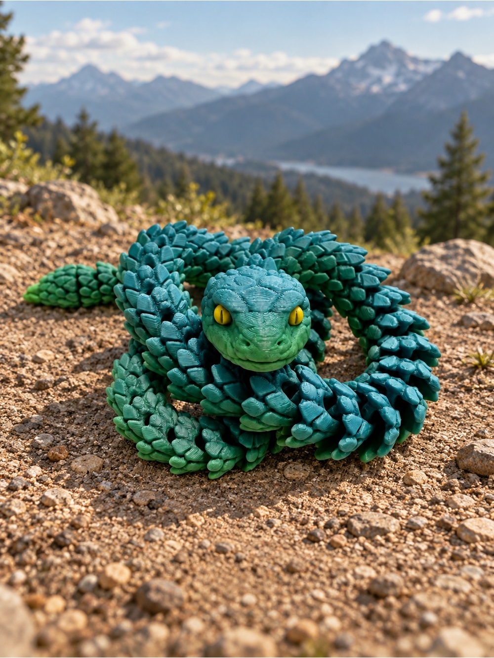 3D Printed Articulated Snake Desk Toy PLA Teal Green 18.5” New